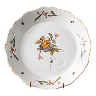 Manganese Floral Faience Plate from La Rochelle, 18th Century For Sale