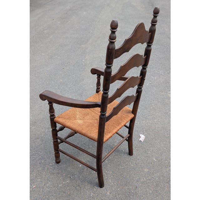 Wood Pair of 1960s American Colonial Revival Ladder-Back Armchairs For Sale - Image 7 of 9