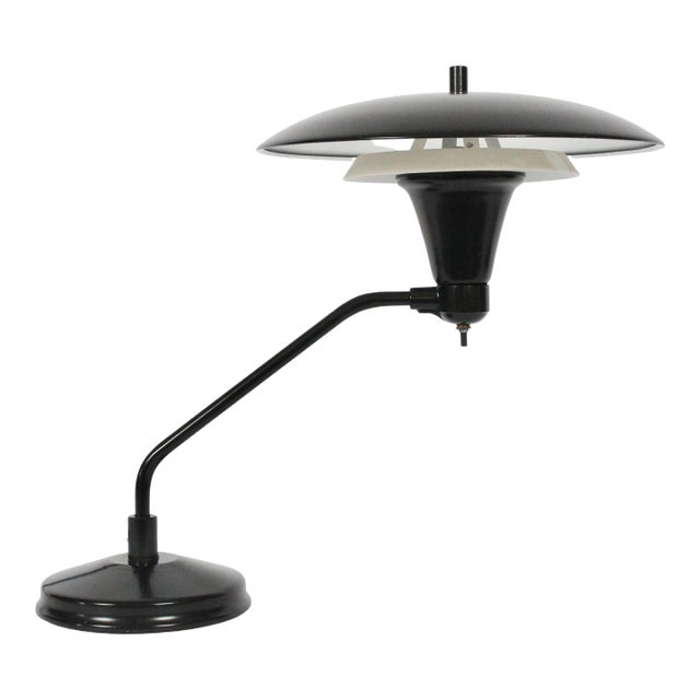 1960s Art Specialty Co. Black & White "Flying Saucer" Desk Lamp For Sale