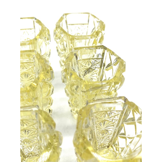 Antique Shot Glasses in Yellow Lead Crystal and Diamond Cut, 1890s, Set of 6 For Sale - Image 7 of 12