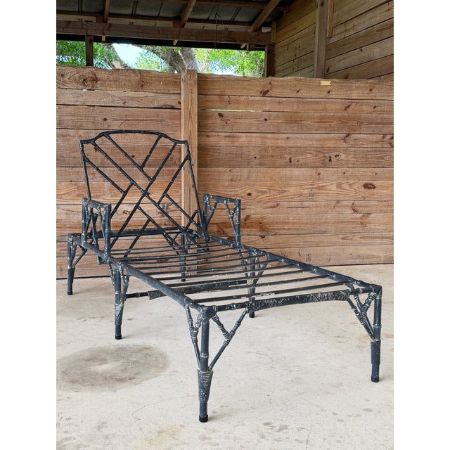 A striking vintage outdoor chaise lounge in the manner of Brown Jordan or Phyllis Morris, featuring a sculptural faux...