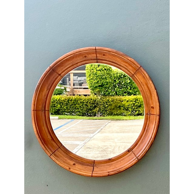 Late 20th Century Vintage Round Wood Frame Mirror For Sale - Image 5 of 12