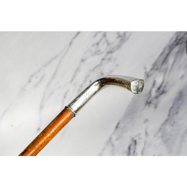 Brown Beautiful Hand Hammered Sterling Silver Antique Leather Wrapped Horse Riding Crop Equestrian Home Decor For Sale - Image 8 of 12