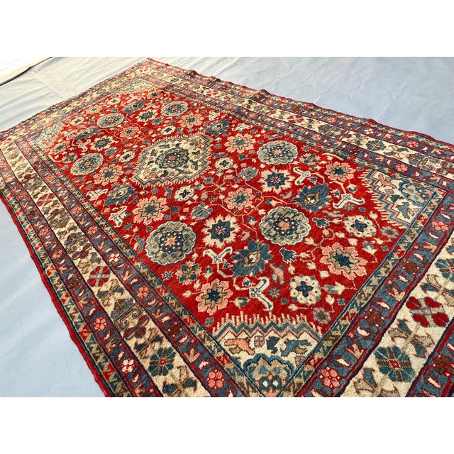 Red Persian Karaja Medallion Hand-Knotted Wool Rug - 4'0" X 7'2" For Sale - Image 6 of 12
