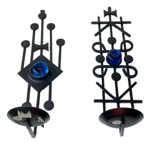 Vintage Brutalist Iron and Blue Glass Wall Candleholders by Dantoft, 1970s, Set of 2
