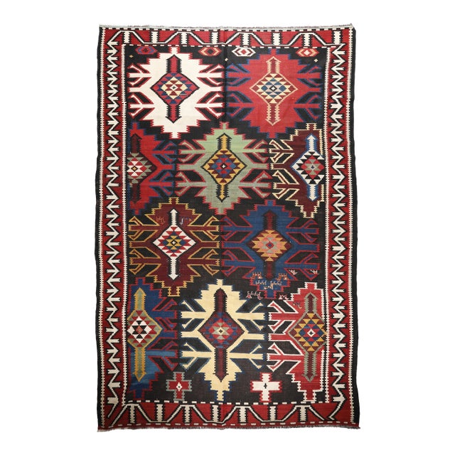 Antique Colorful Handwoven Caucasian Kuba Shirvan Kilim Rug - 6' 1'' X 10' 7'' For Sale