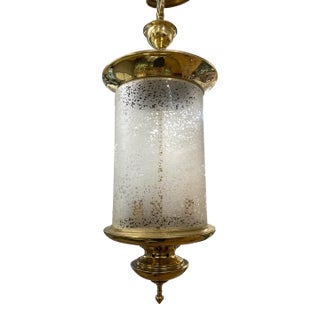 Italian 1950s Brass Lantern With Acid Etched Blown Glass Shade For Sale