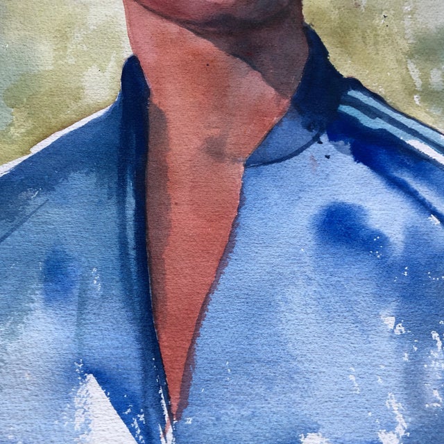 Contemporary Original Vintage Young Male Watercolor Portrait Painting 1970’s For Sale - Image 3 of 6