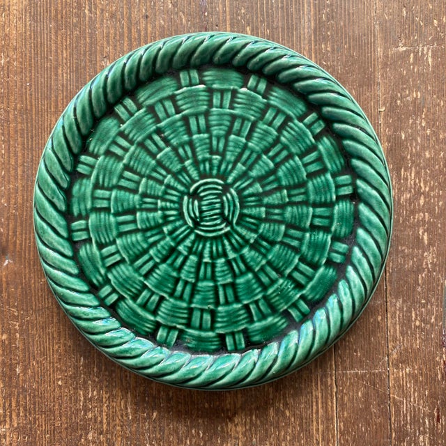Forest Green Braided Ceramic Set in the style of Vallauris, 1950s, Set of 3 For Sale - Image 8 of 14