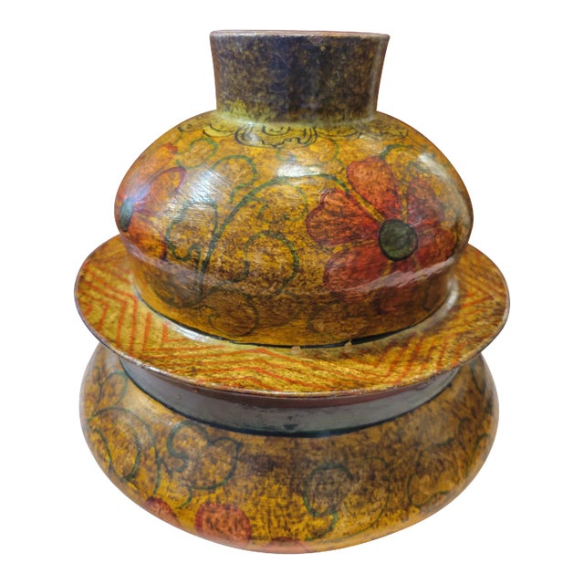 Wooden Painted Tibetan Covered Bowl For Sale