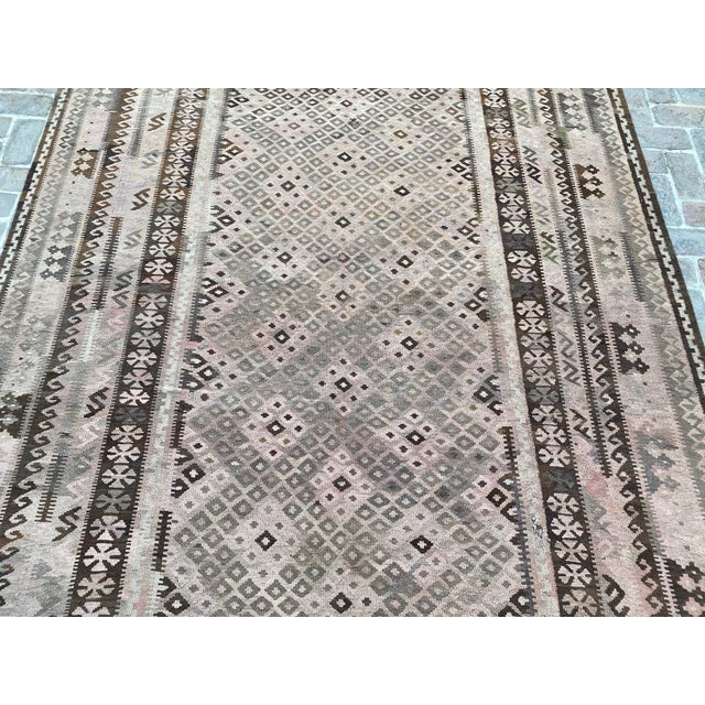 Maimana Kilim Area Rug, Handwoven Wool, 8x15, Mushroom & Chocolate For Sale - Image 4 of 12