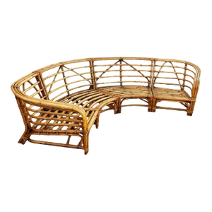 Restored MCM Rattan Round Sectional Corner Sofa W/ 3-Strand Waterfall Arms