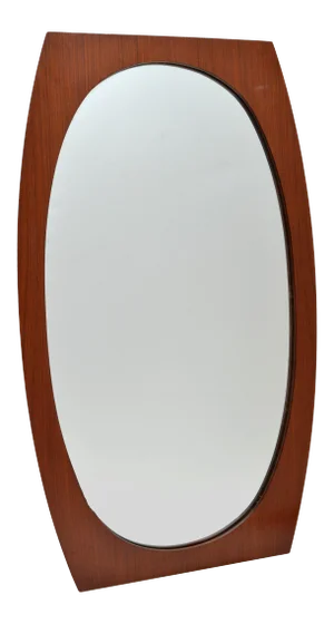 1970s Oval Gianfranco Frattini Style Walnut Wall Mirror