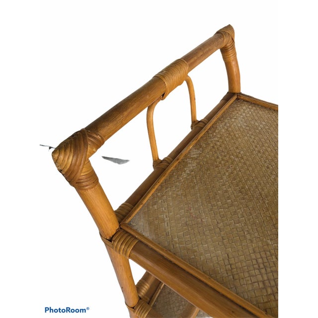 Wood Vintage Coastal Rattan Bar Cart For Sale - Image 7 of 8