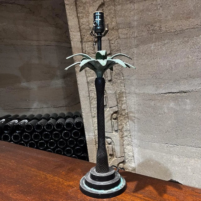 Hollywood Regency Style Maitland Smith Palm Tree Table Lamp Faux Bronze, 1980s For Sale - Image 9 of 9