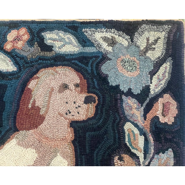 Textile "The Faithful Companion" American Folk Art Hound Pictorial Hooked Rug, 1920s For Sale - Image 7 of 18