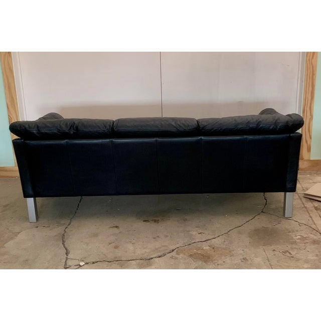1960s Danish Mid-Century Three Seat Black Leather Sofa For Sale - Image 4 of 9