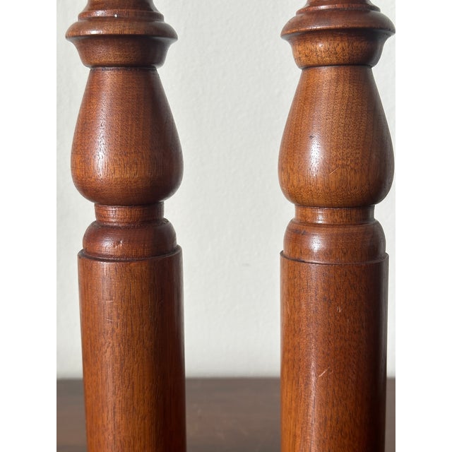 Wood Vintage Midcentury Pair of Hand Turned Wooden Candlesticks 13” Height For Sale - Image 7 of 7