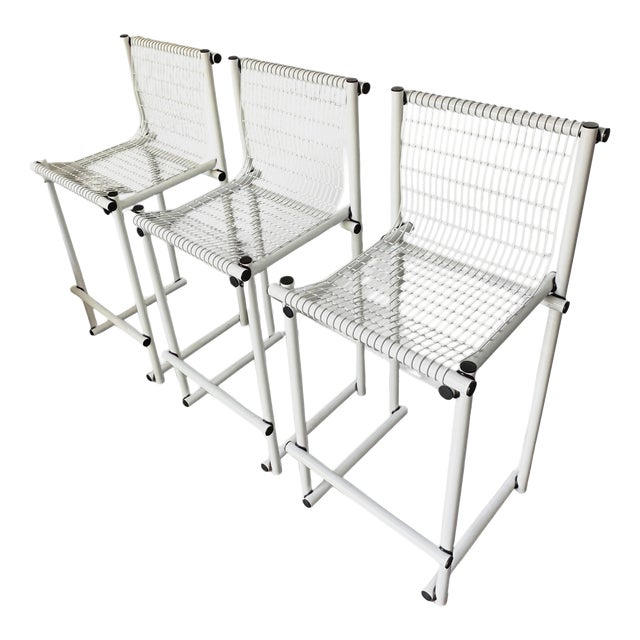 Modernist Italian White Steel Wire Counter Stools, 1970s, Set of 3 For Sale