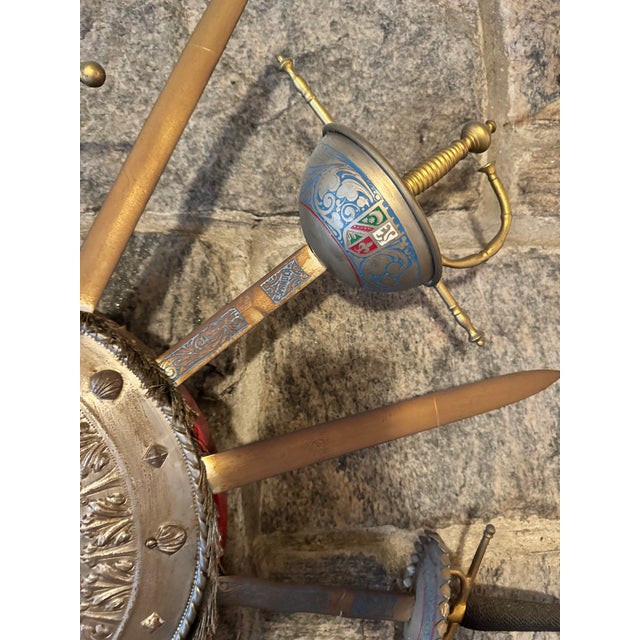 Rustic European Mid- Century Spanish Toledo Sword & Shield Wall Plaque For Sale - Image 3 of 18