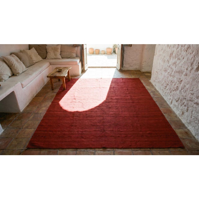 Red 1940s Red Stripe Kilim Antique n.w. Persian Flat-Weave Rug 7'8" X 9' Wool Carpet For Sale - Image 8 of 8