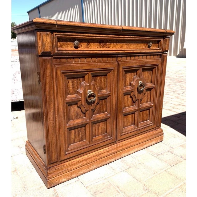 Mid 20th Century Vintage Carved Wooden Bar Cabinet With Drop-Leaf Extensions. For Sale - Image 5 of 12