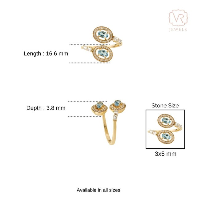 14k Gold Handmade Natural Aquamarine & Diamond Bypass Wrap Ring Size 6.5 For Sale - Image 11 of 15