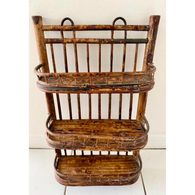 Vintage Scorched Bamboo Wall Shelf For Sale - Image 4 of 7