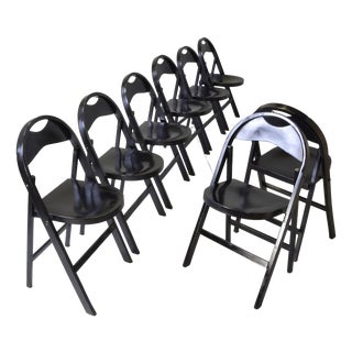 Tric Folding Chairs in Black Lacquered Beech by Achille & Pier Giacomo Castiglioni for Bernini, 1960s, Set of 8 For Sale