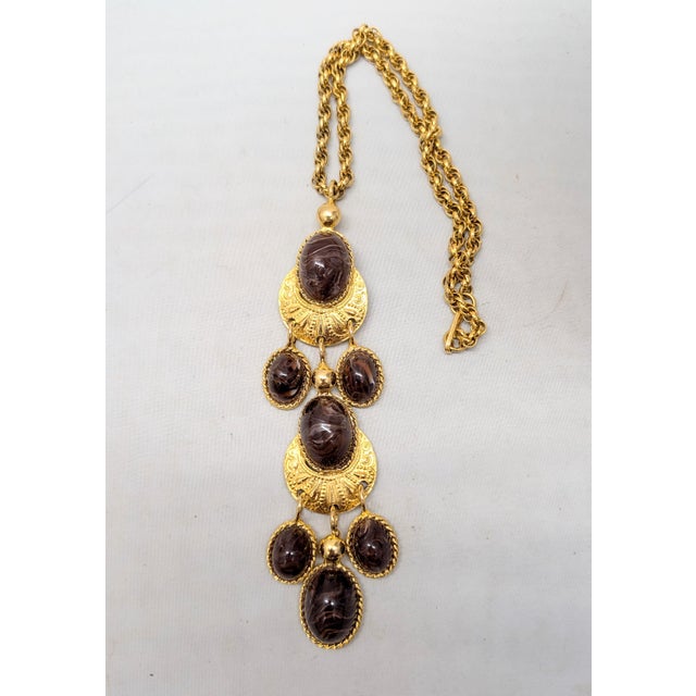 Vintage Signed Les Bernard Cabochon Faux-Brown Agates Pendant Necklace For Sale - Image 9 of 11