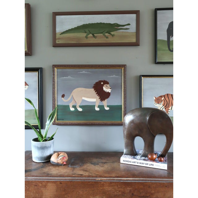 Contemporary Contemporary 'Majestic Lion' Original Naive Style Animal Oil Painting by British Artist Matt Rix, Framed For Sale - Image 3 of 12
