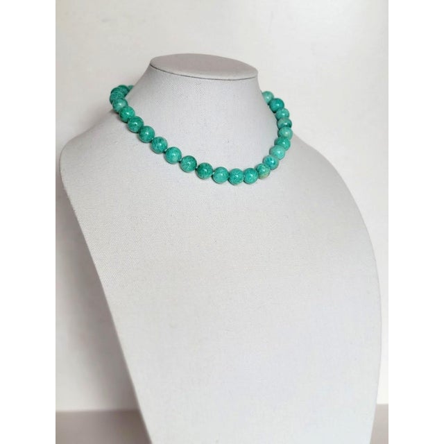 Amazonite Beaded Necklace, 18-Inch, Silver-Gilded Amazonite Clasp For Sale - Image 4 of 10