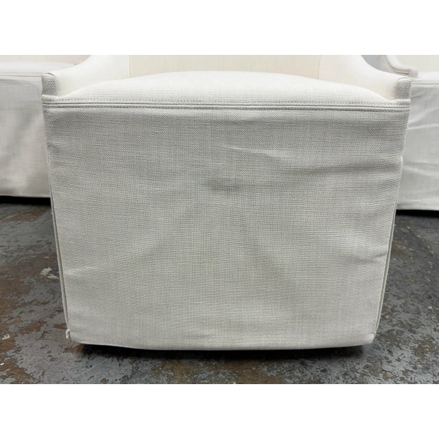 White Restoration Hardware Ella Skirted Fabric Dining Side Chairs + Casters, Set of Four For Sale - Image 8 of 12