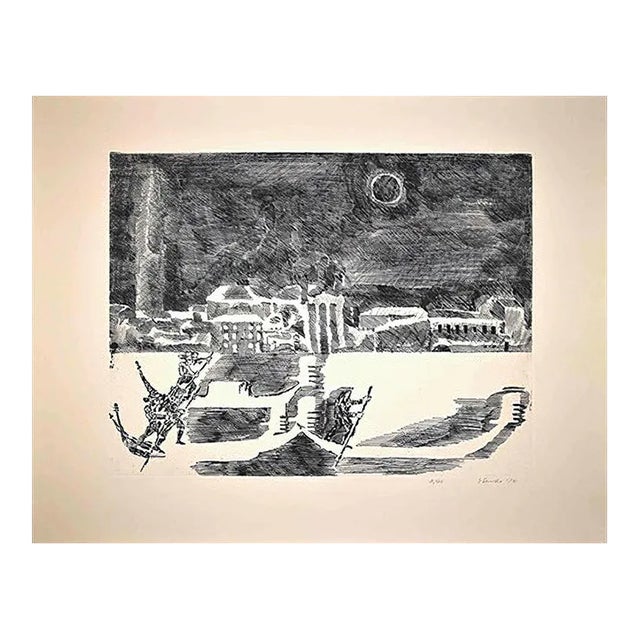 Gian Paolo Berto, Night in Venice, Original Etching, 1974 For Sale