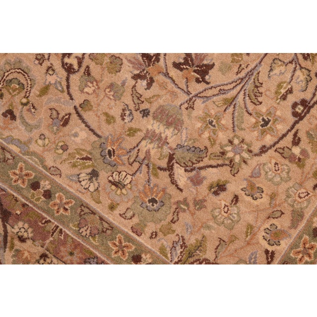 Art Nouveau Boho Chic 1990's Floral Pak-Persian Taupe/Brown Wool Rug - 6'1'' X 9'7'' For Sale - Image 3 of 9