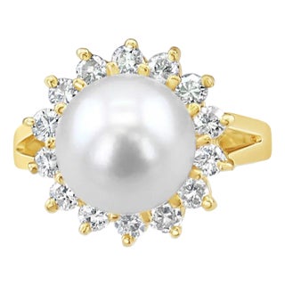 Freshwater Pearl Diamond Ring .50cttw 14K Yellow Gold, Size 5 For Sale