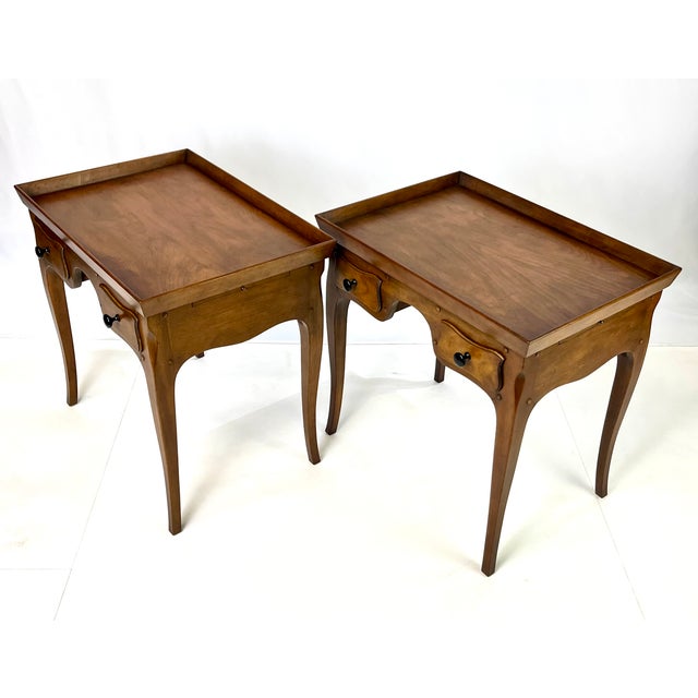 French Provincial Pair of Vintage Baker Furniture French Country Side Tables With Candle Slides For Sale - Image 3 of 17