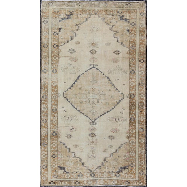 Cream and Taupe Midcentury Turkish Oushak Rug With Etched Medallion Design For Sale - Image 11 of 11