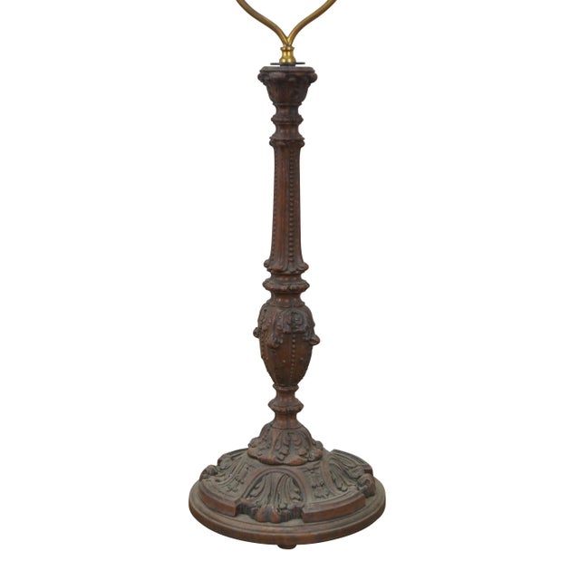 Baroque Mid 20th Century European Carved Oak Baroque Acanthus Leaf Candlestick Table Lamp For Sale - Image 3 of 11