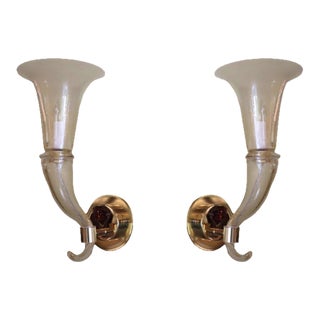 Pair of Gold Seguso Trumpet Sconces, C. 1960