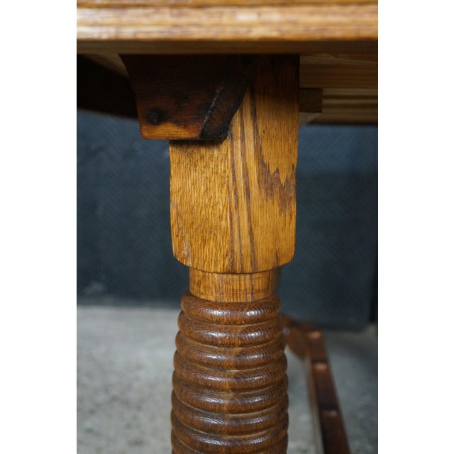 Antique American Victorian Arts & Crafts Quartersawn Oak & Marble Dining Table For Sale - Image 13 of 15