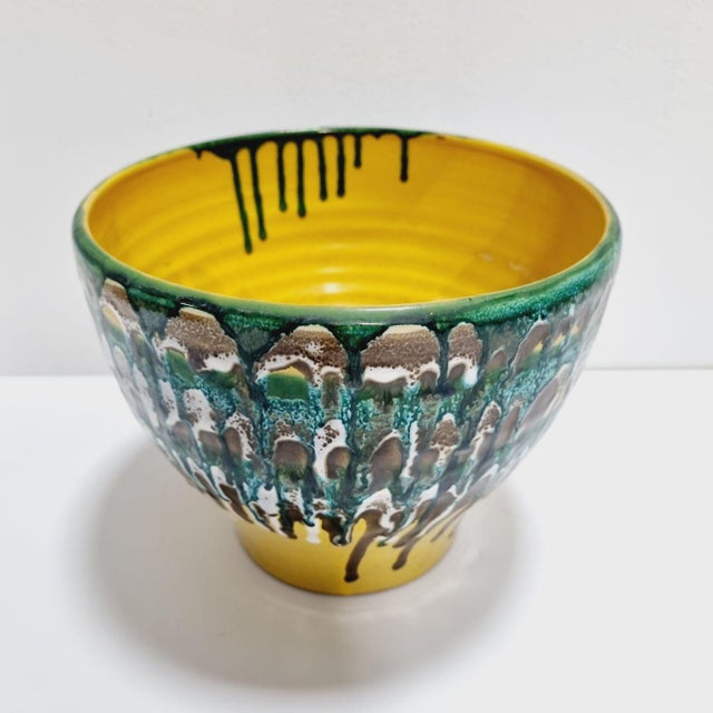 Vintage Bohemian Ceramic Planter in Green and Lemon Yellow, 1950s For Sale - Image 11 of 11