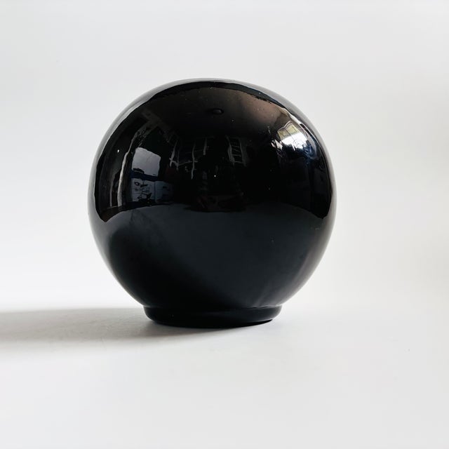 Postmodern Vintage 80s Modern Black Ceramic Sphere Vase For Sale - Image 3 of 7