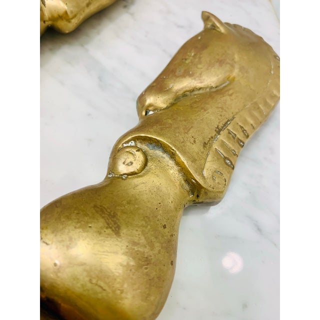 Metal Vintage Solid Brass Horse Head Knight Chess Piece Bookends- a Pair For Sale - Image 7 of 12