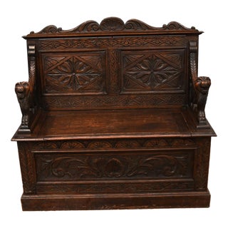 Victorian Farmhouse Oak Hall Bench, 1880 For Sale