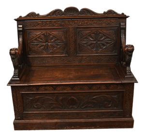 Victorian Farmhouse Oak Hall Bench, 1880