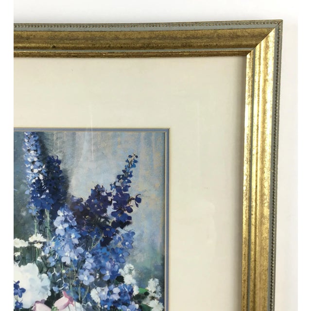 1980s Framed Print “Larkspur, Peonies, and Canterbury Bells” by Laura Hills For Sale - Image 5 of 11