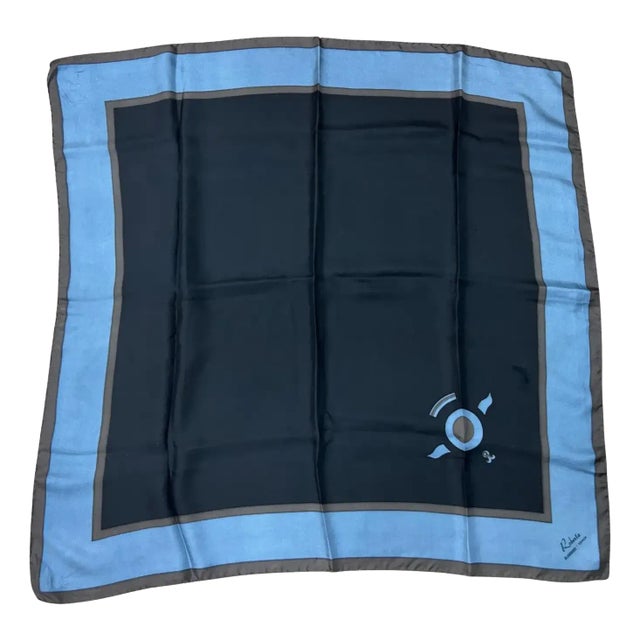 1980s Iconic Blue and Brown Silk Square Scarf by Roberta Di Camerino For Sale