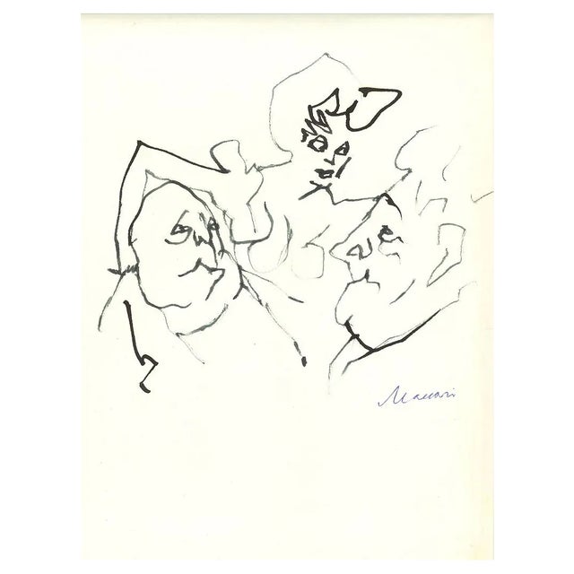 Mino Maccari, La Mezzana, Original China Ink, 1960s For Sale