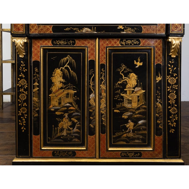 Wood English 19th Century Black and Gold Secretary Bookcase with Chinoiserie Décor For Sale - Image 7 of 12